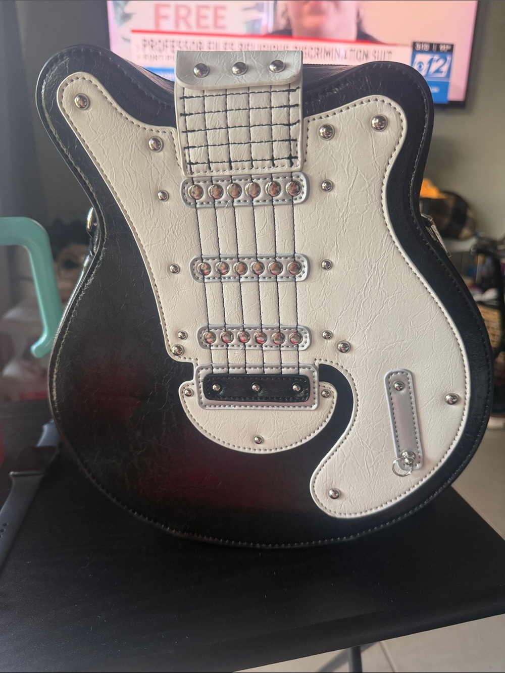 White and Black Guitar-Shaped Women's Backpack